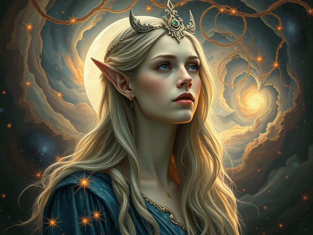 Surreal Elven Queen in Cosmic Renaissance Style