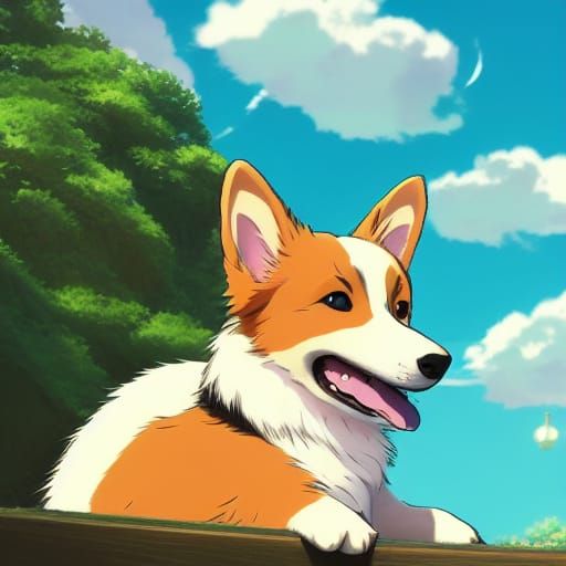 Anime Corgi Girl in Studio Ghibli Style