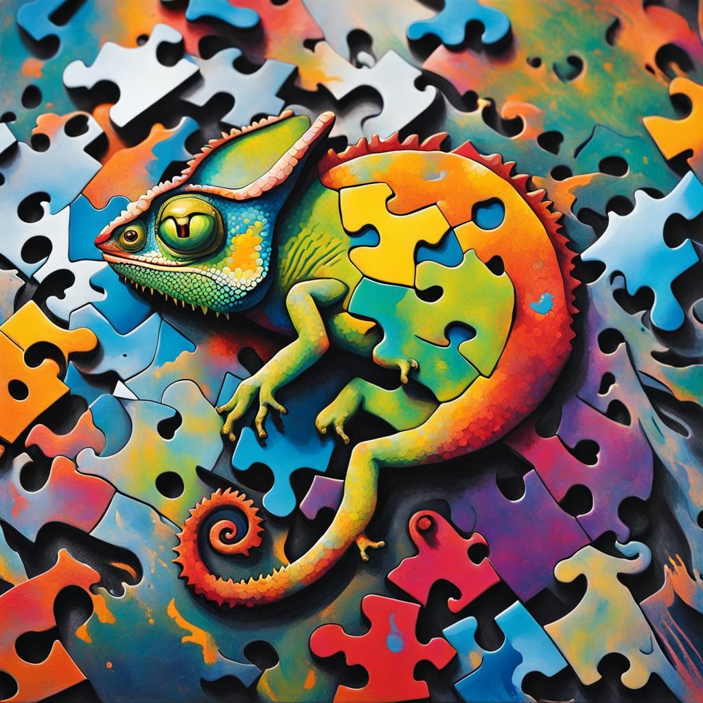 Chameleon Puzzle in Graffiti Art Style