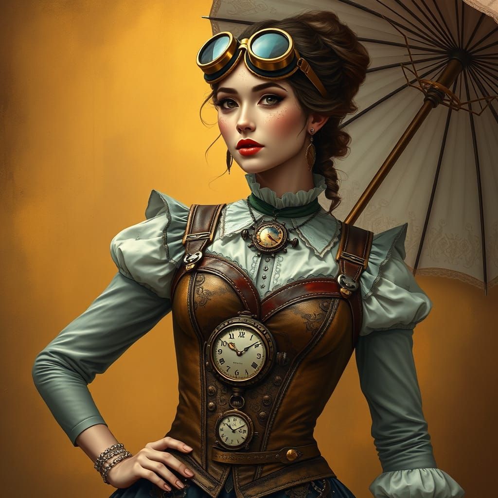 Steampunk Woman in Elegant Victorian Attire