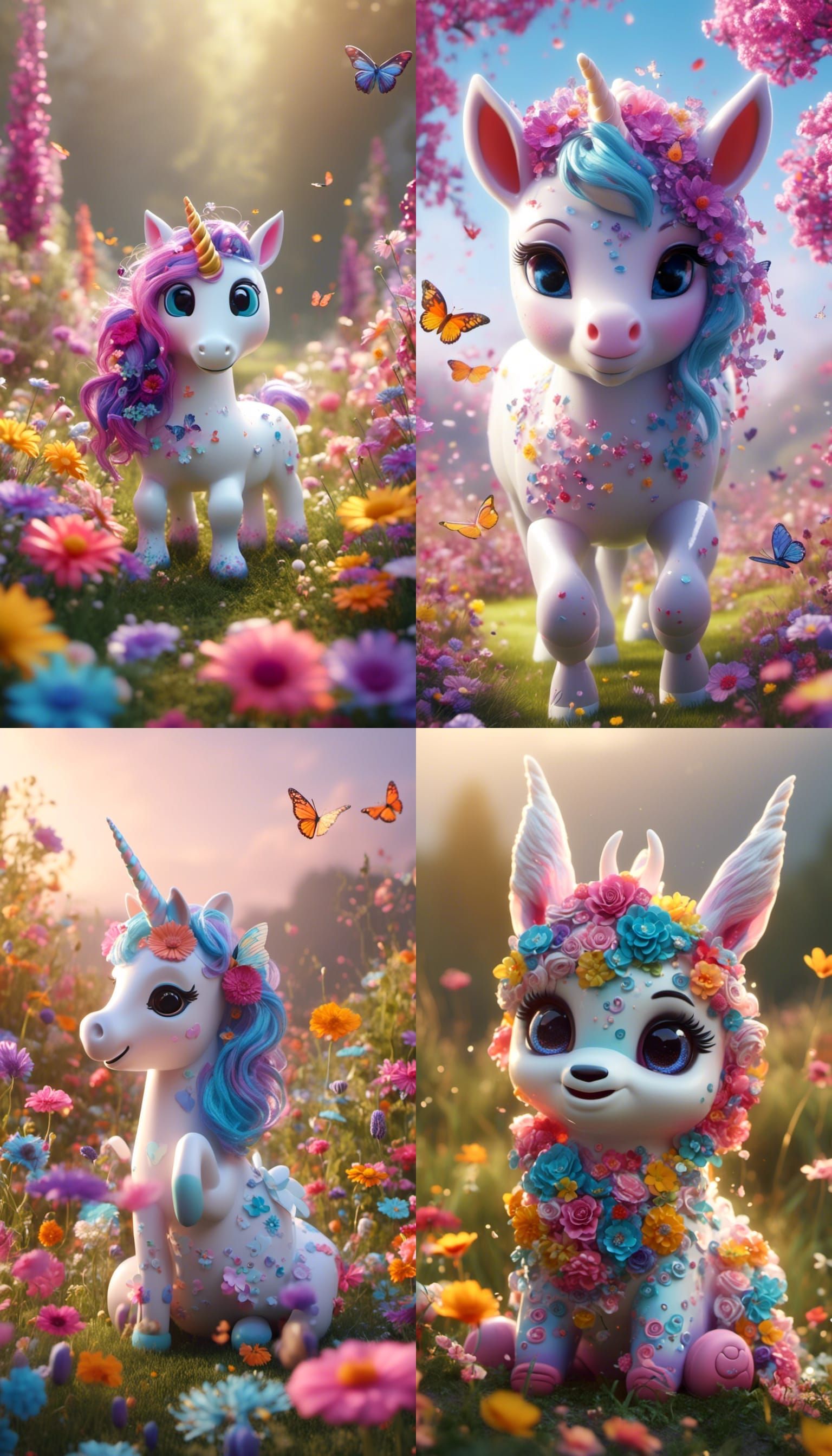 Cute Unicorn in a Colorful Flower Meadow