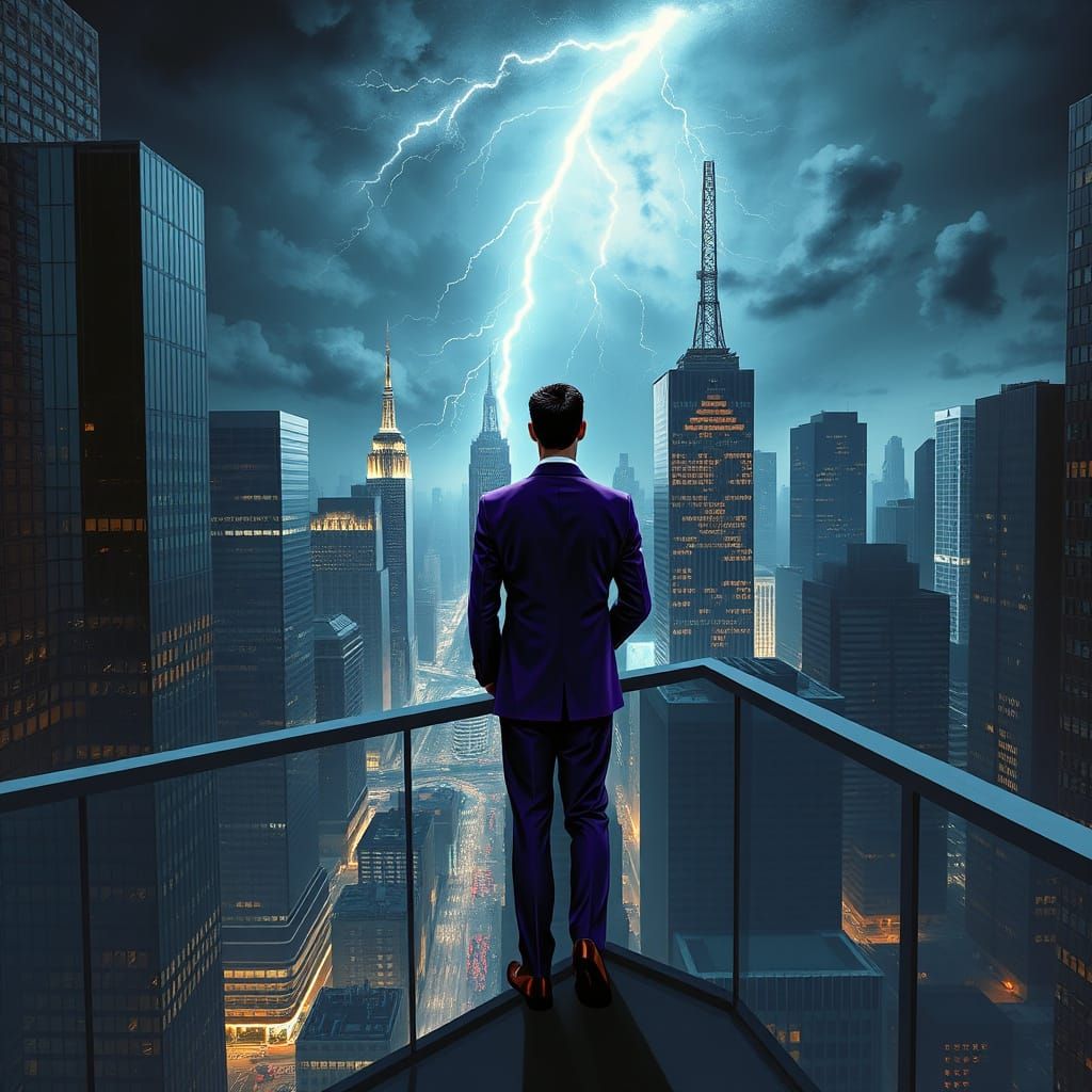 Neon Deco Cityscape: A Gaze into the Storm