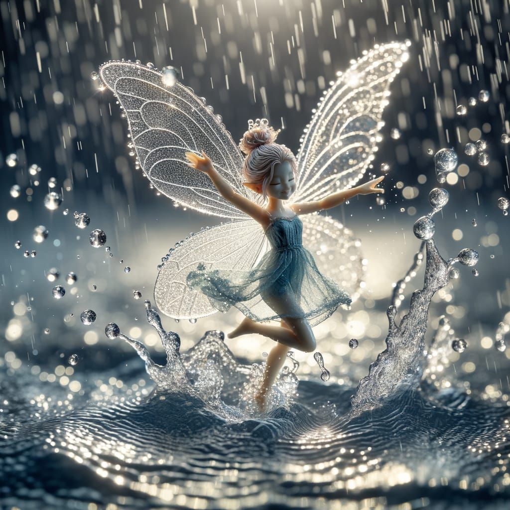 Glistening Fairy Dancing in Raindrops