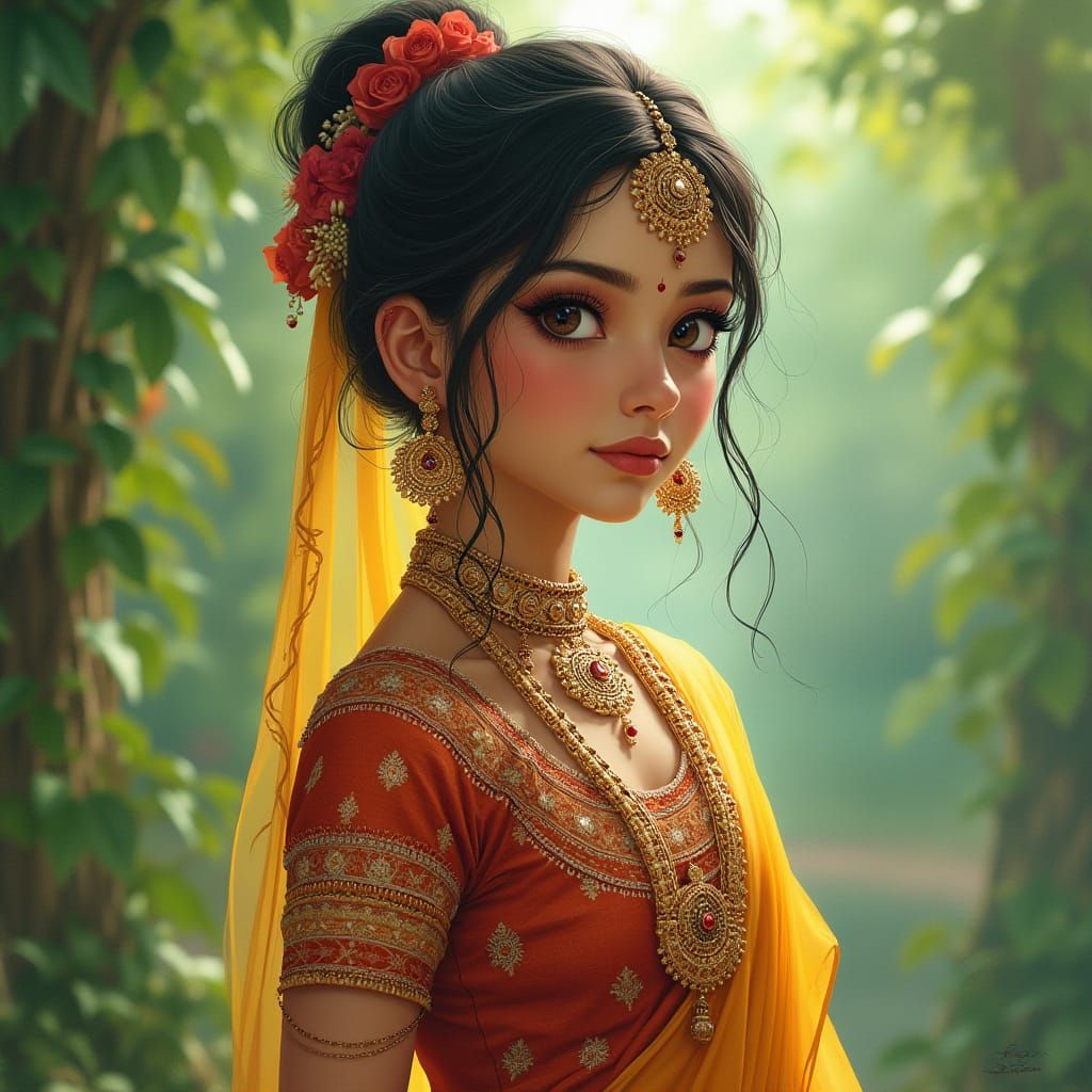 Indian Goddess in Serene Nature Scene