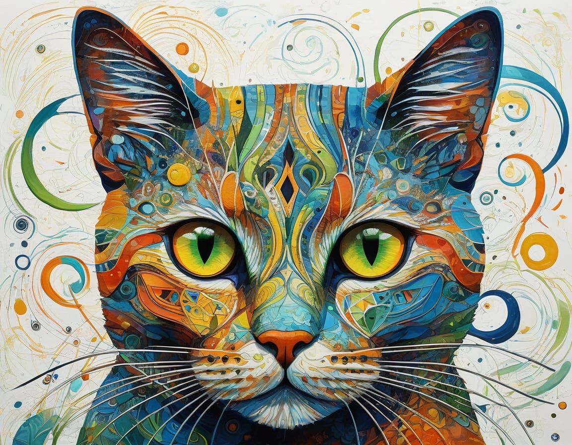Vibrant Abstract Cat with Geometric Whimsy