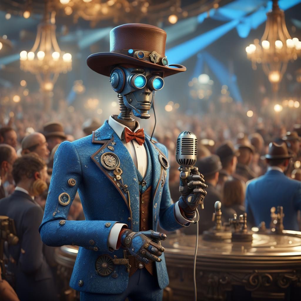 Steampunk Robot at Award Show in 3D Rendering