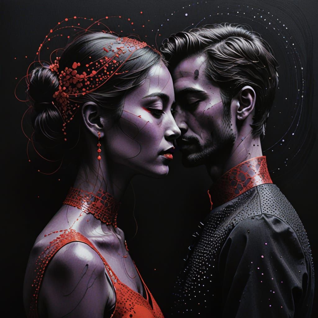 Elegant Ink Drawing of Contemplative Figures