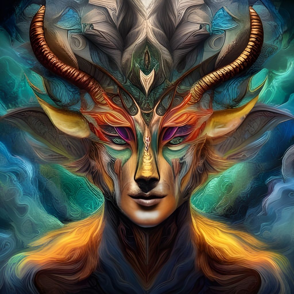 Mystical Beast Portrait in Cosmic Geometric Art