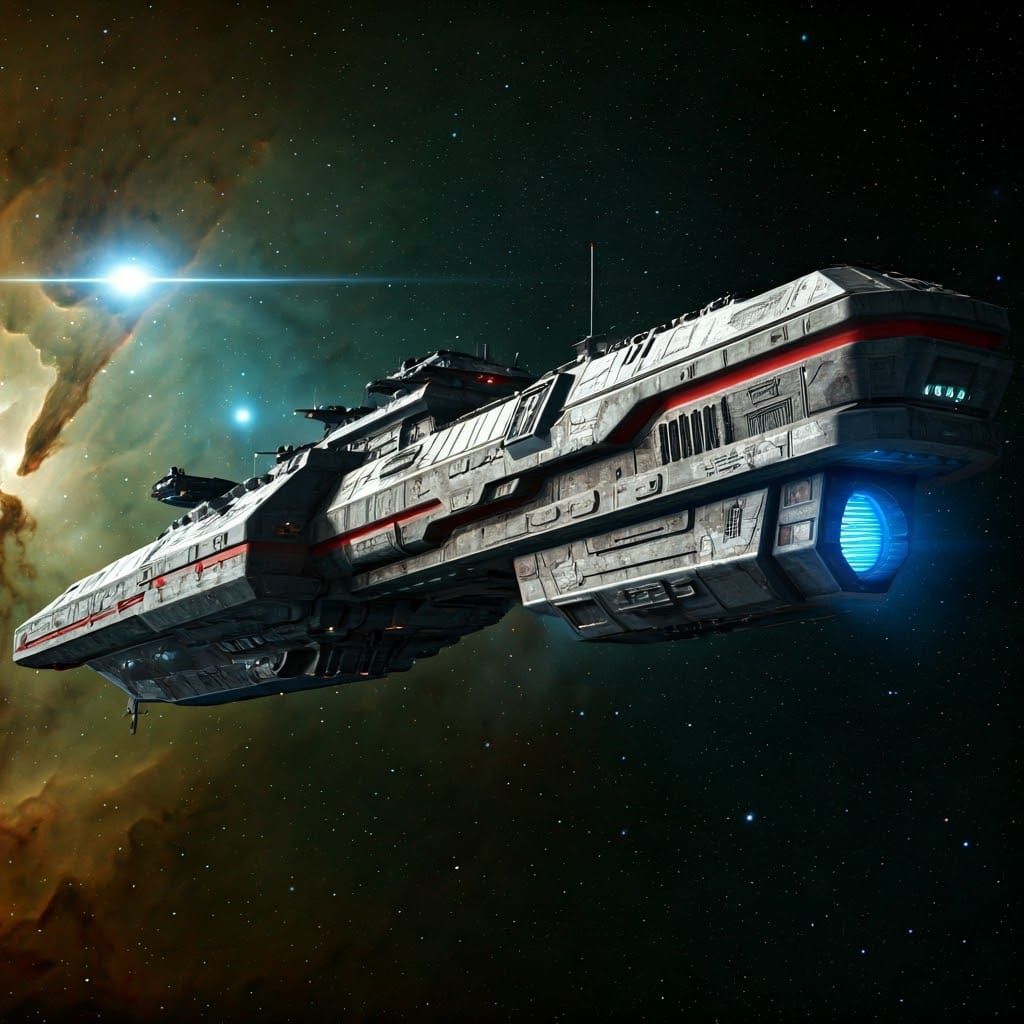 Sci-Fi Warship in Retrofuturistic Style