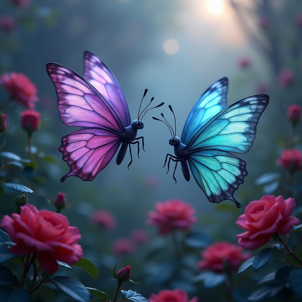 Butterflies Dance in a Twilight Rose Garden