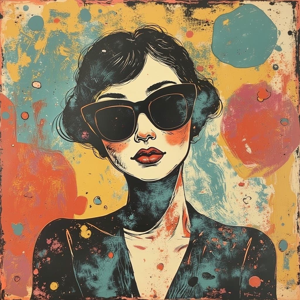 Quirky Diva on a Silly Postcard in Bruno Munari Style