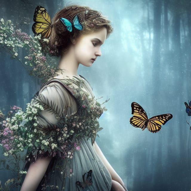 Girl's Metamorphosis into Butterfly: Epic Digital Painting