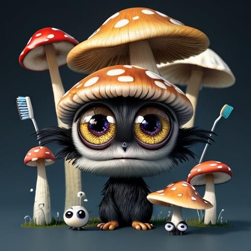 Surreal Fuzzy Creature with Toothbrush in Pixar Style