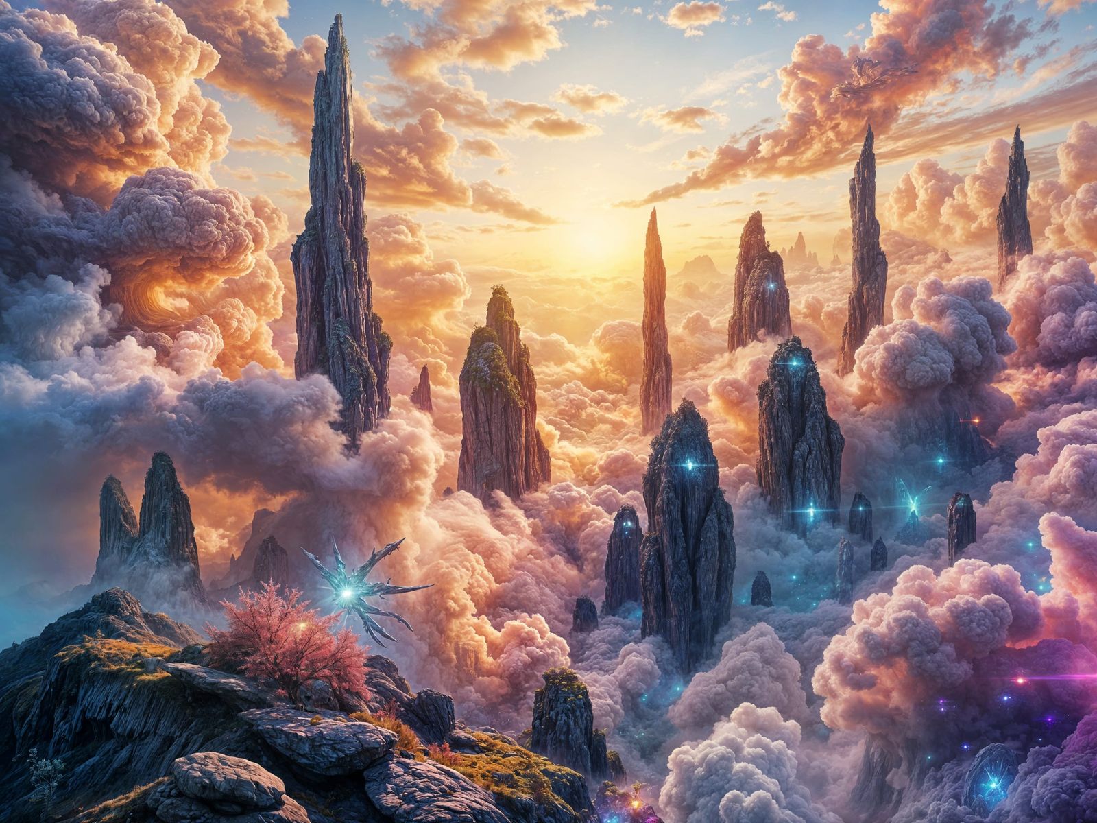 Vibrant Alien Landscape with Crystalline Flora