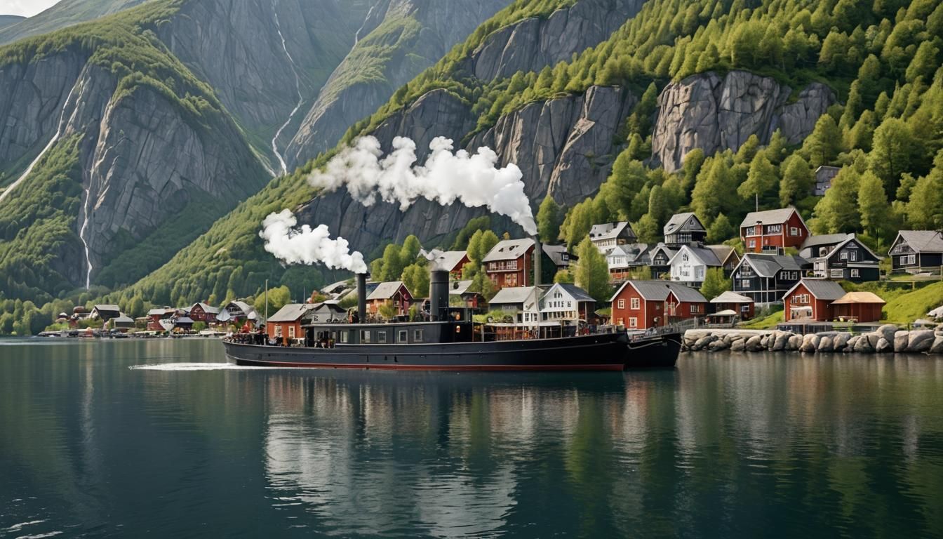 Coal Steamboat Sailing Through Fjords in Sweden