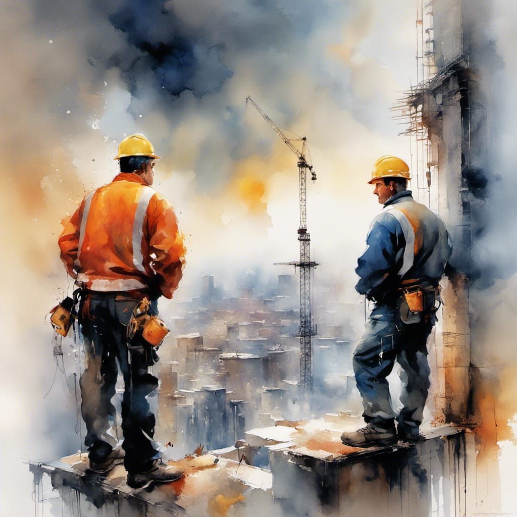 Construction Workers in Timescape Watercolor Painting