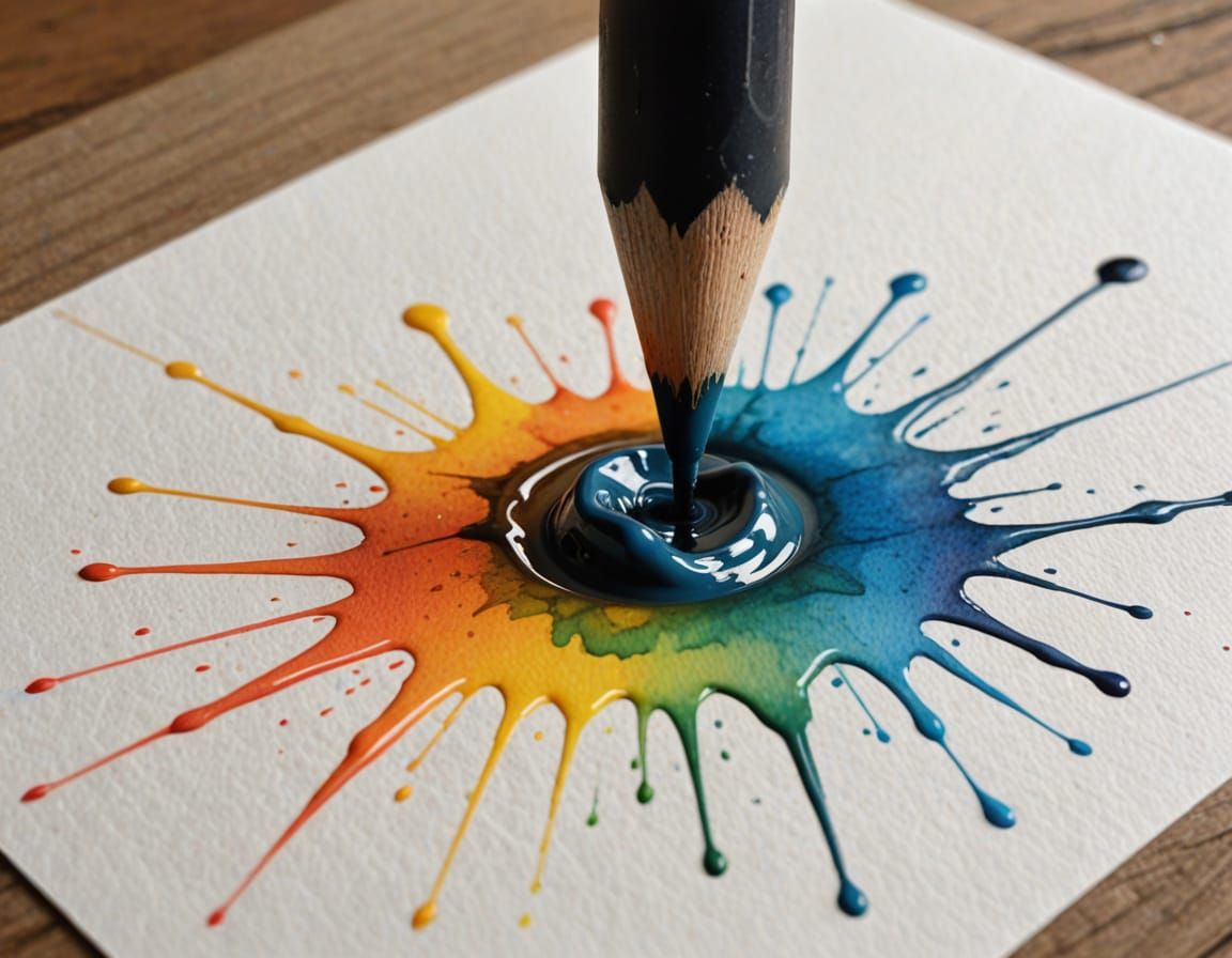 Graphite Pencil Tip Melts Into Colorful Ink Pool