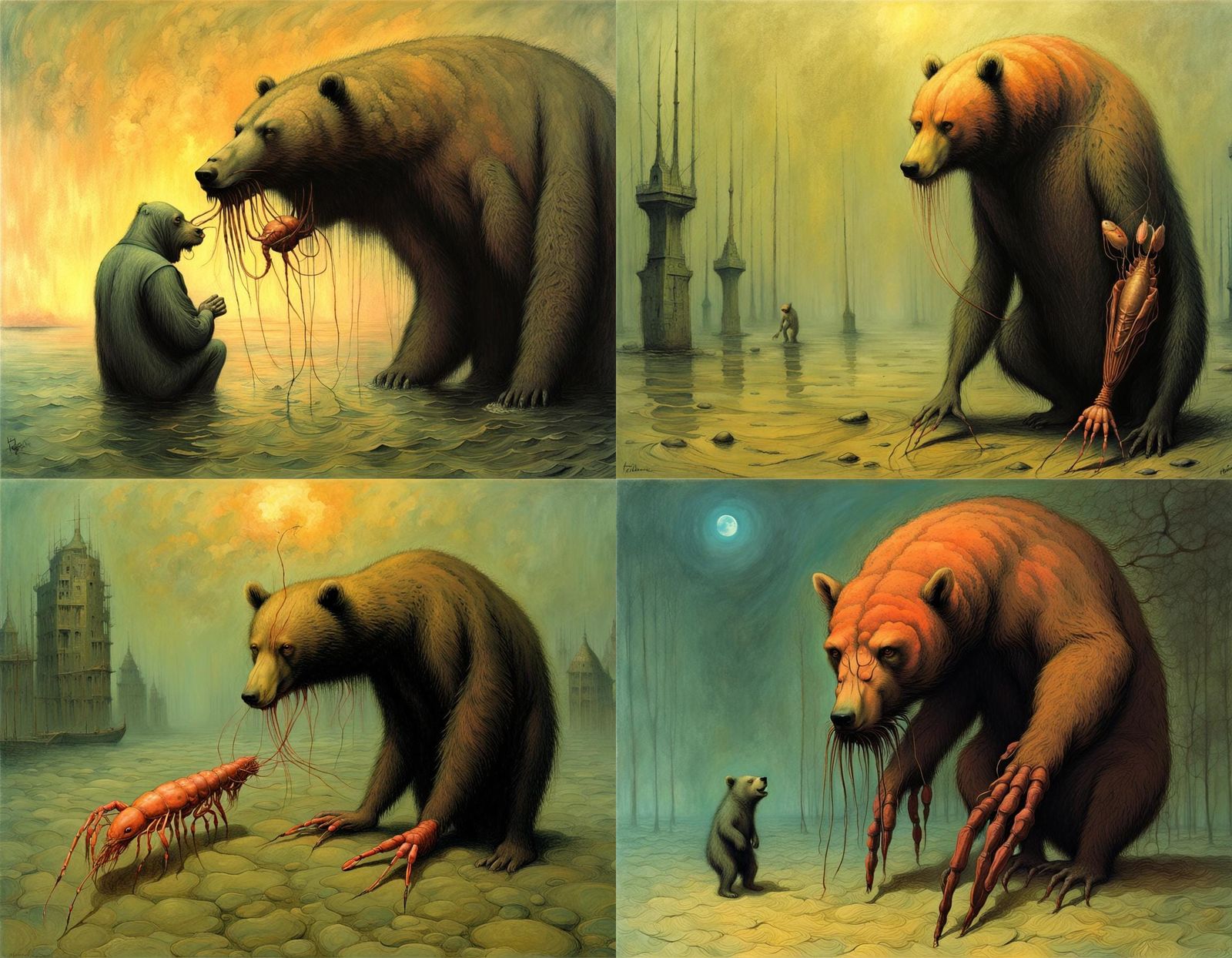 Surreal Hybrid Creature in Beksiński Style