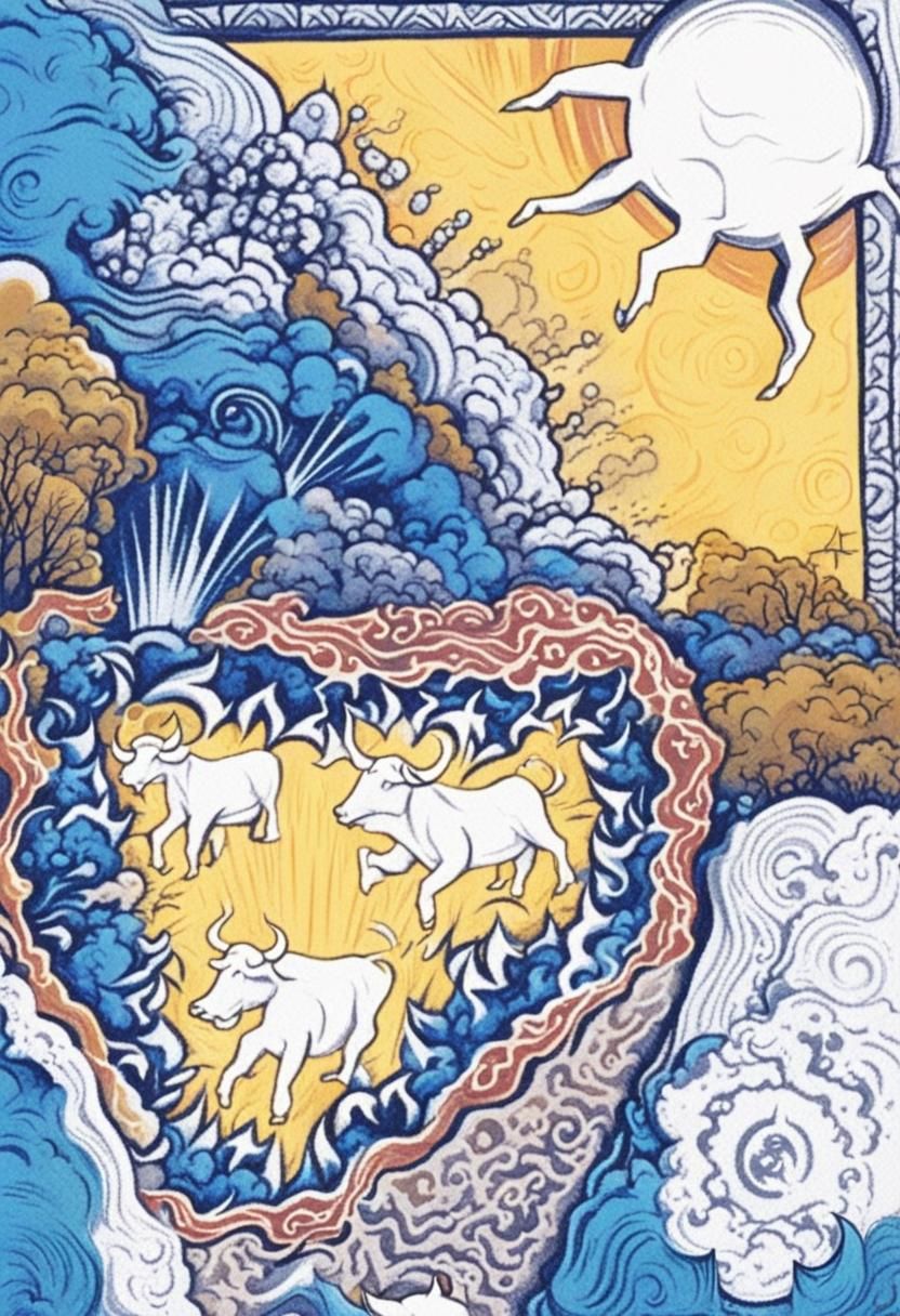 Stylized Bulls Trampling in Desert Landscape