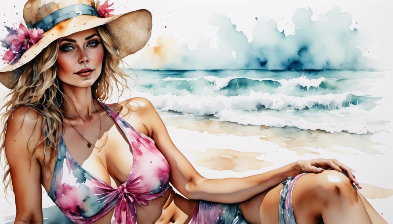 A beautiful woman sunbathing on an exotic beach...