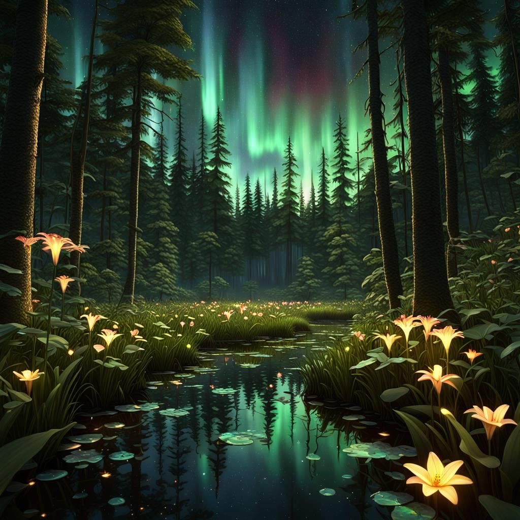 Glowing Forest: Chromatic Surrealism in 8K