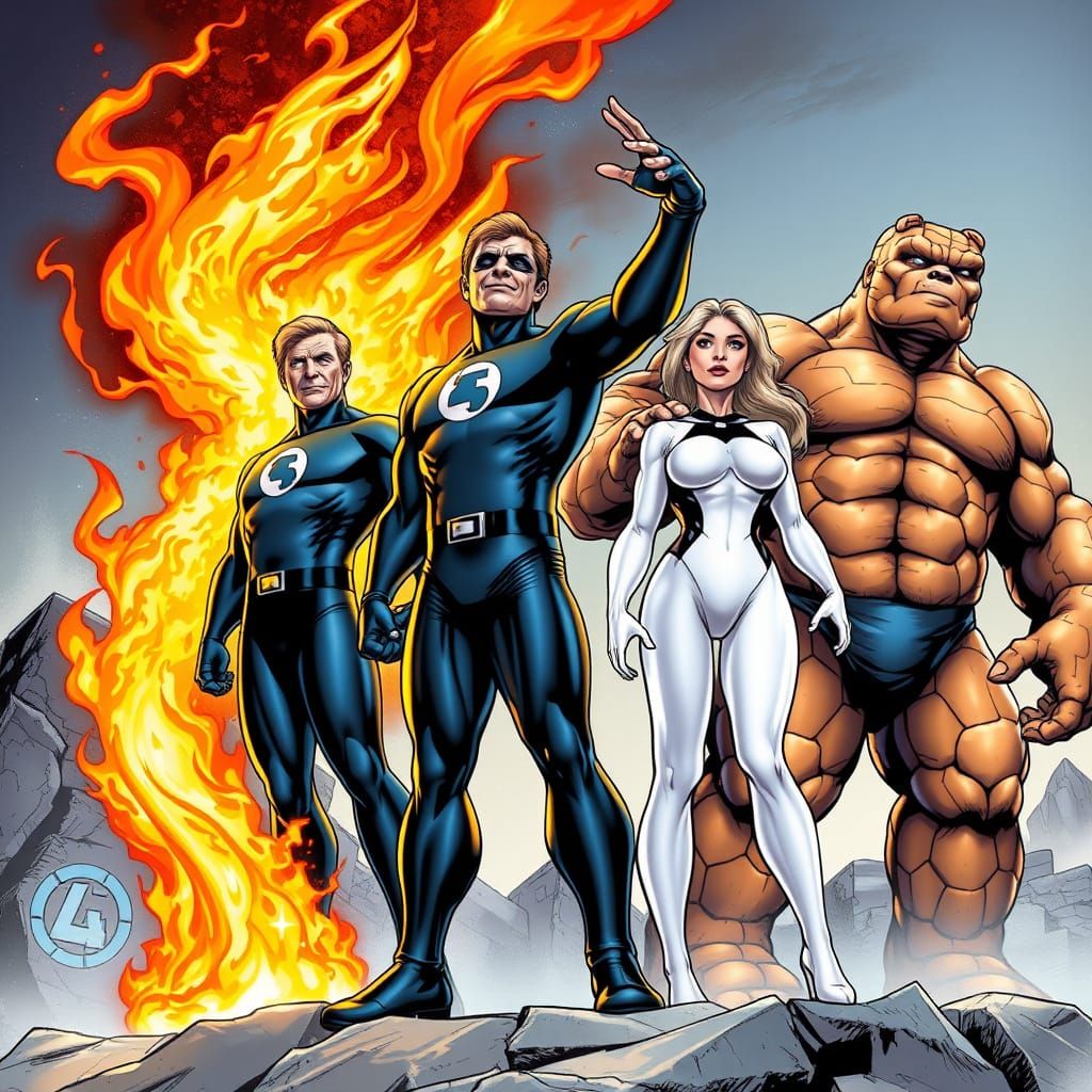 The Fantastic Four Heroes in Dynamic Comic Book Style
