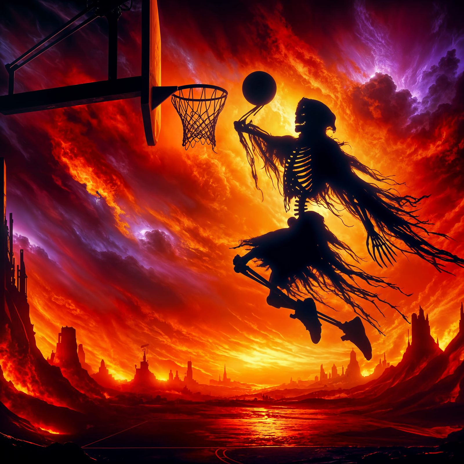 Grim Reaper Dunks in Hell: Impressionistic Photo