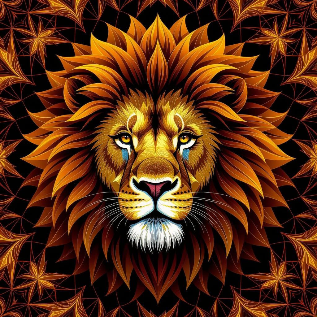 Hypnotic Lion Kaleidoscope: Digital Art Masterpiece