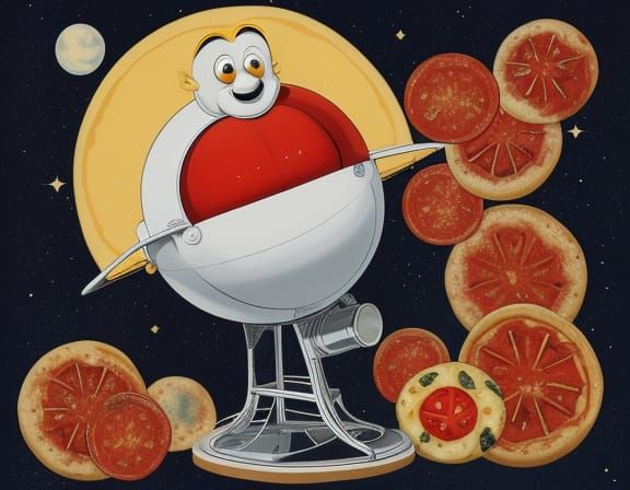 Celestial Pizza Observed by Astronomer in Comic Style