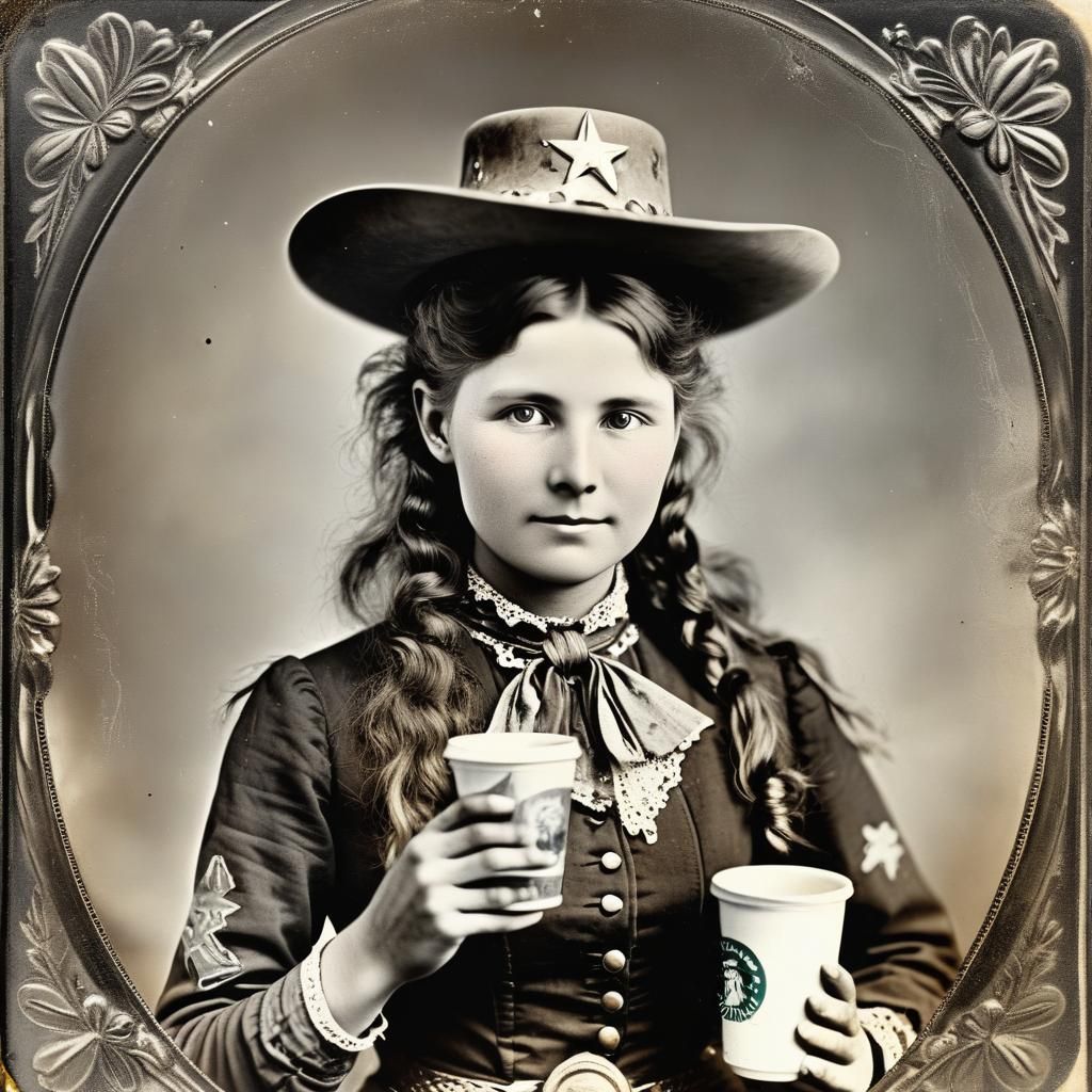 Daguerreotype: Annie Oakley with Starbucks Coffee