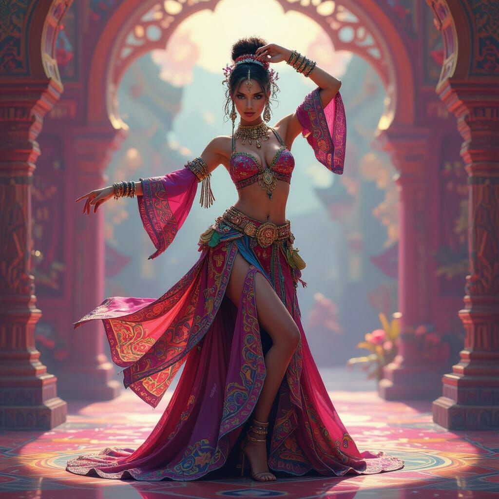 Vibrant Dancer in Hyperrealistic Fantasy Art Style
