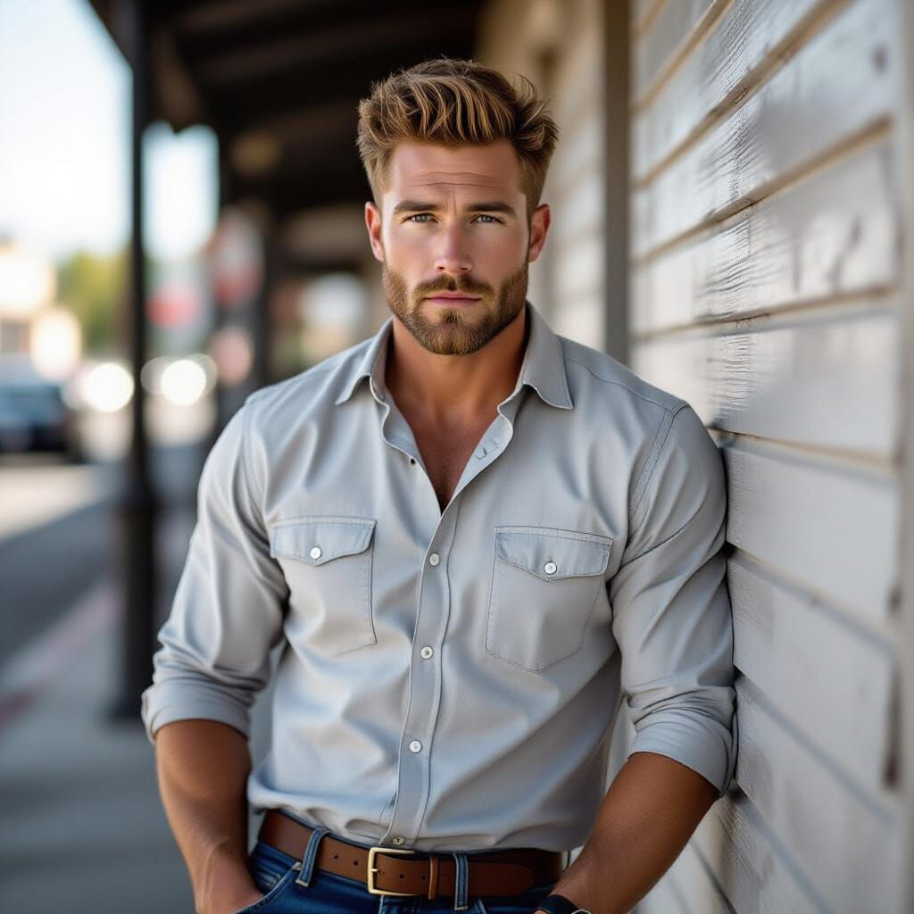 Fashion Ad: Redheaded Man Posing in B&W with Color Accents