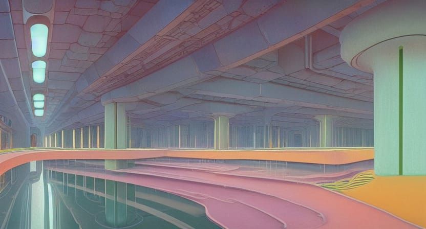 Underground City with Waterfalls in Arcology Style