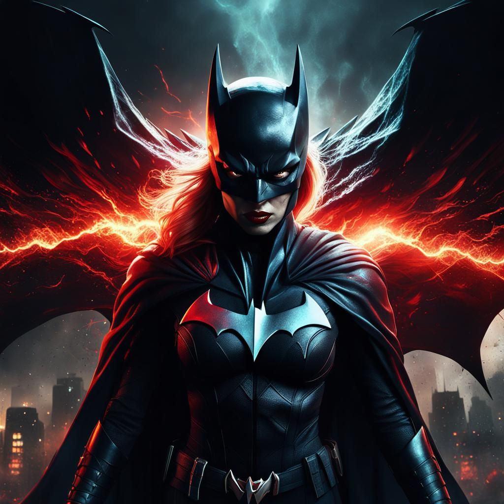 Angry Batwoman in Explosive Digital Illustration