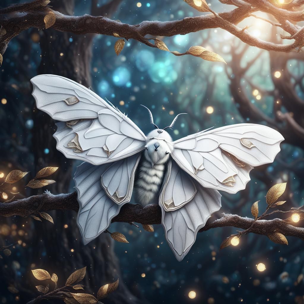 White Satin Moth on Magical Branch