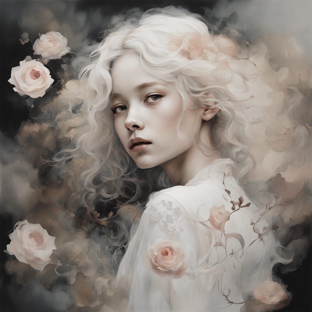 Ethereal Girl in Watercolor, Lyrical Abstraction