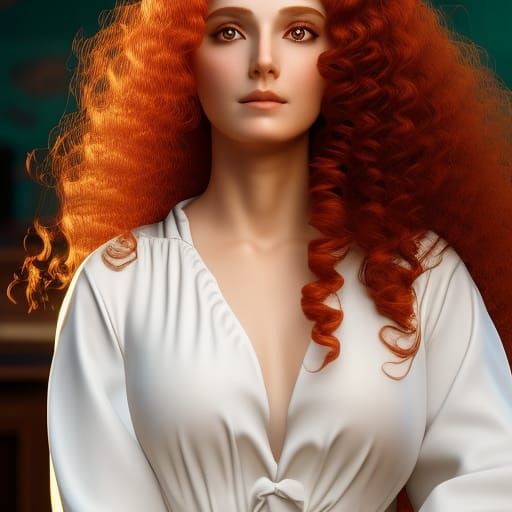 Redhead Girl in Morning Sun, Art Nouveau Style