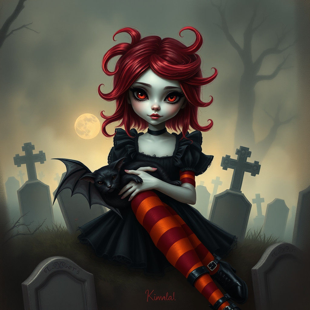 Ruby Gloom in Graveyard, Fantasy Art Style