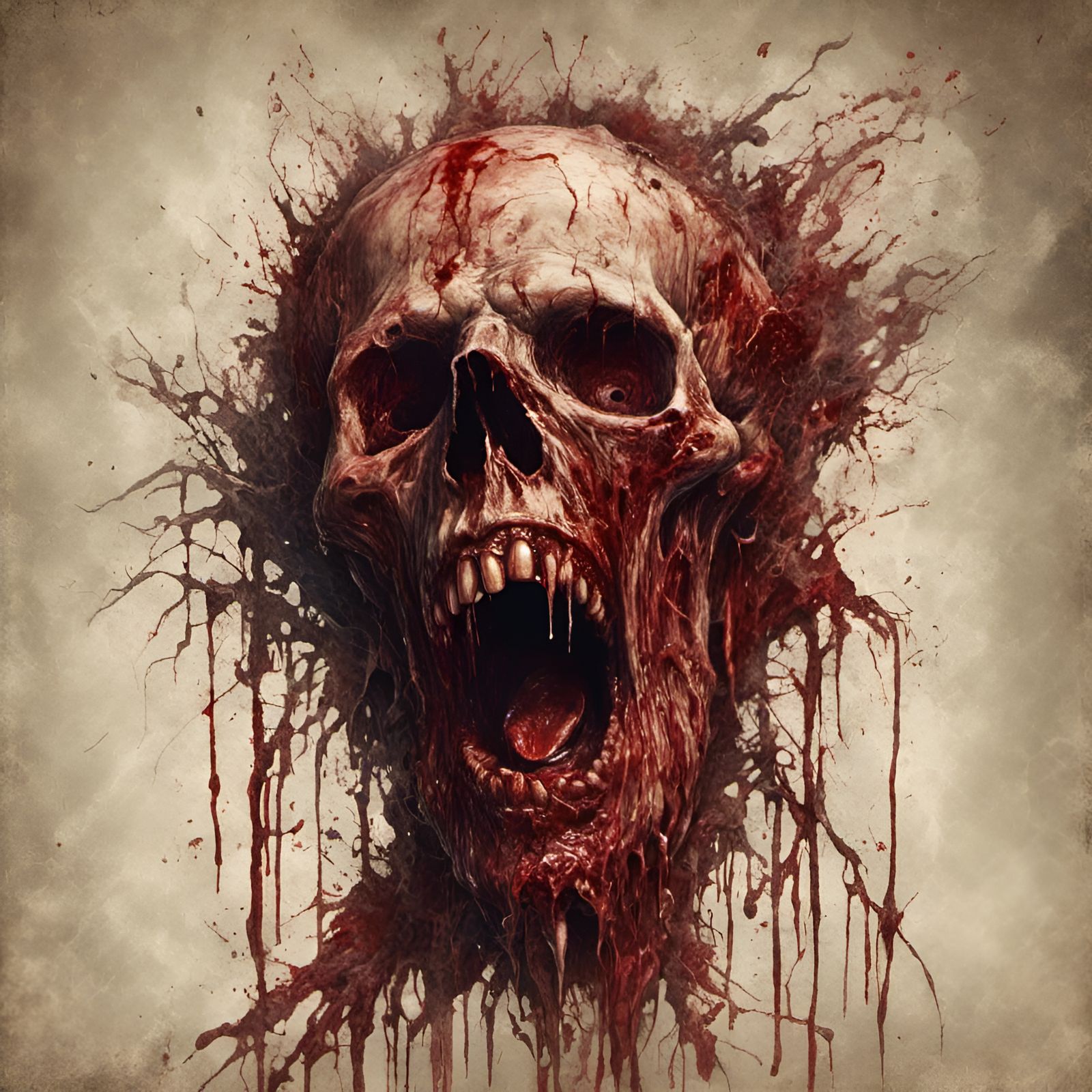 Macabre Zombie Head in Death Metal Style
