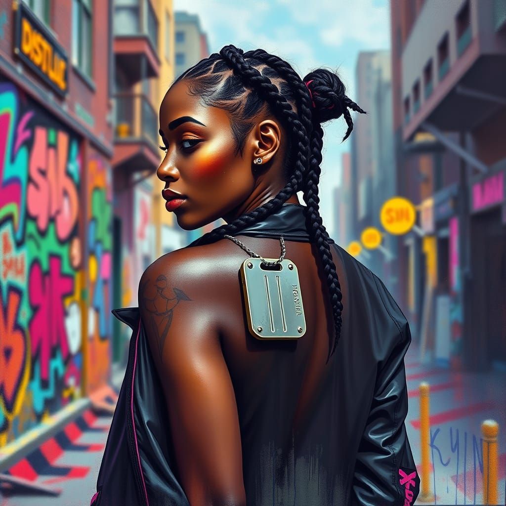 Urban Graffiti: Black Woman with Military Tattoo