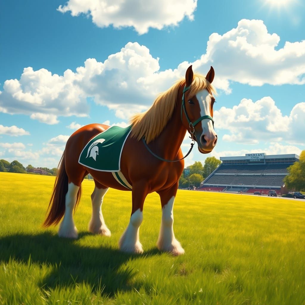Majestic Clydesdale in Michigan State Landscape