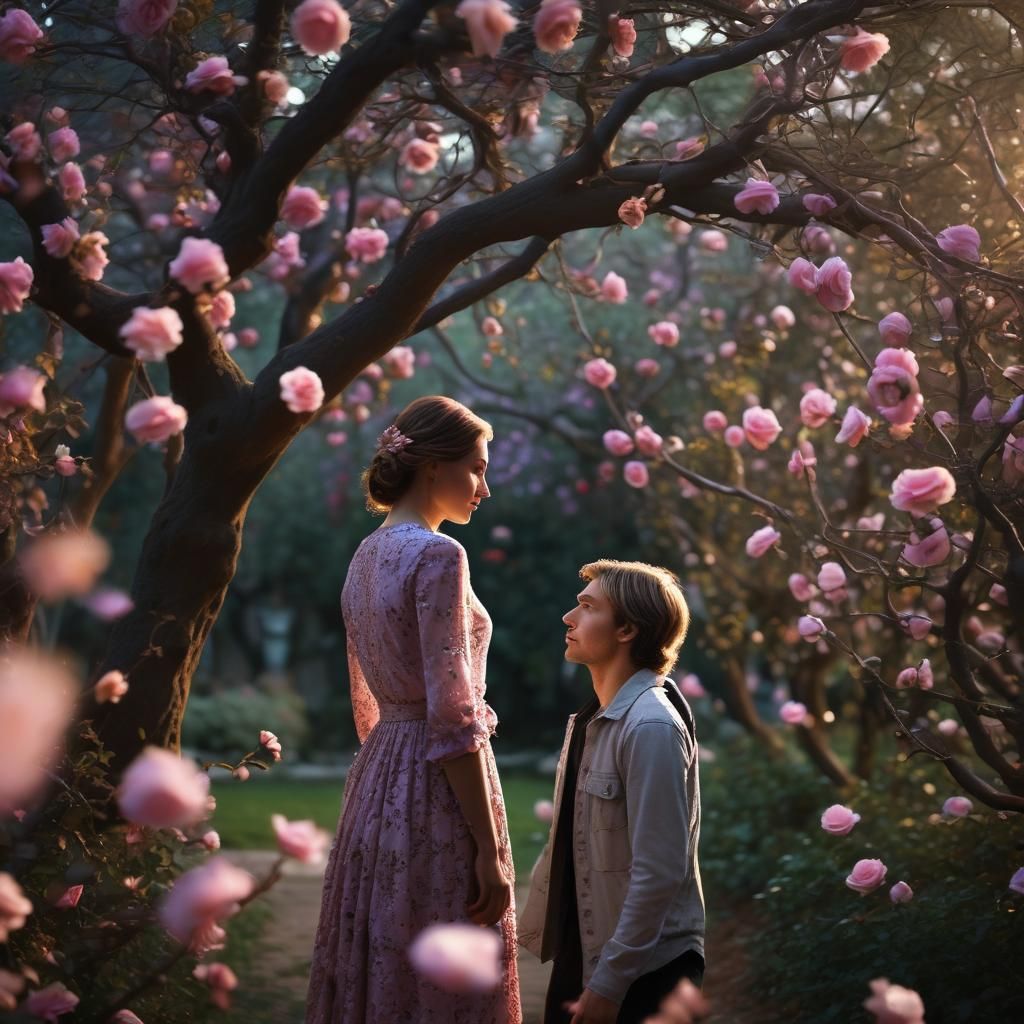 Moonlit Rose Garden: Cinematic Photography of a Couple