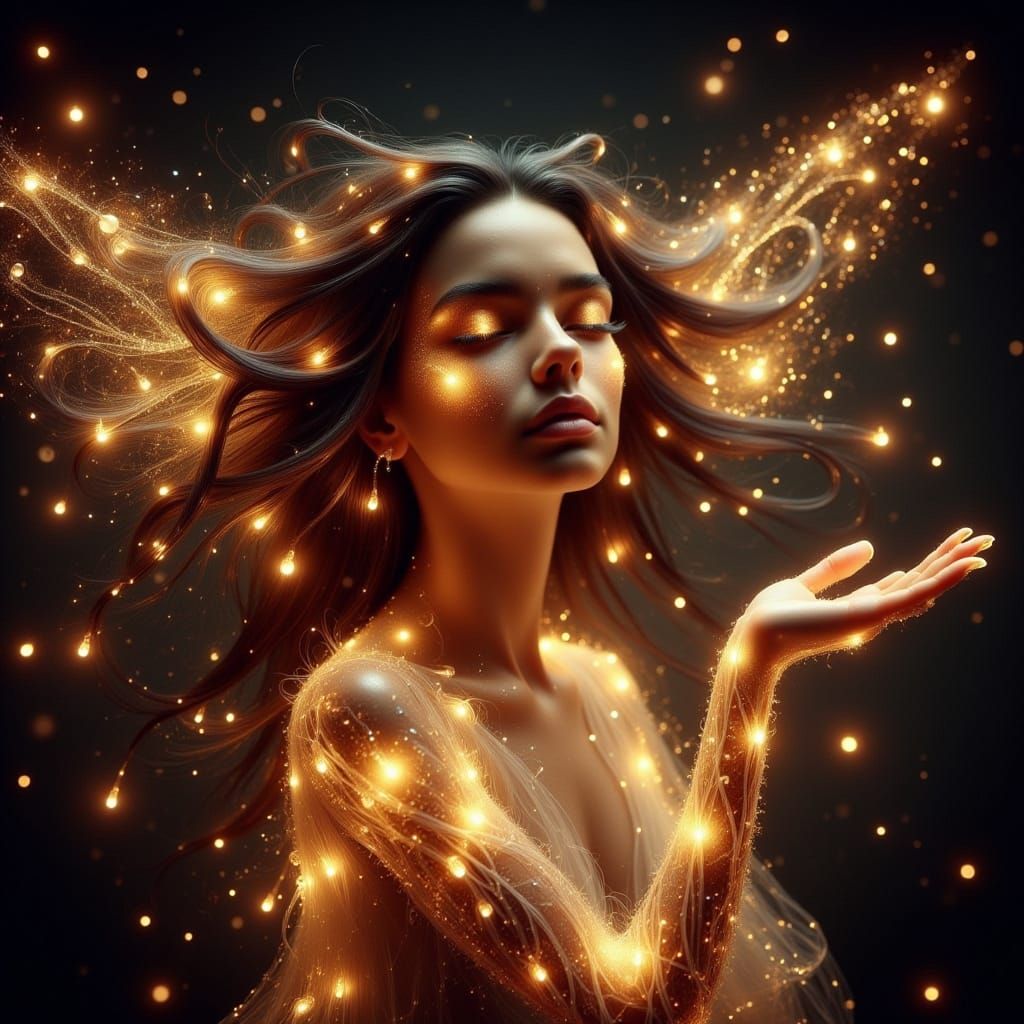 Glowing Fairy Light Woman: Dreamy Digital Portrait