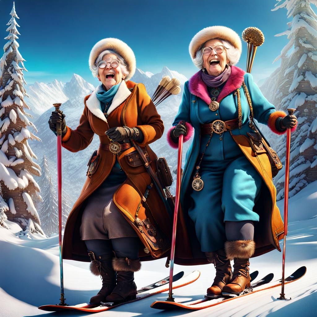 Steampunk Winter Adventure with Skiing Old Ladies