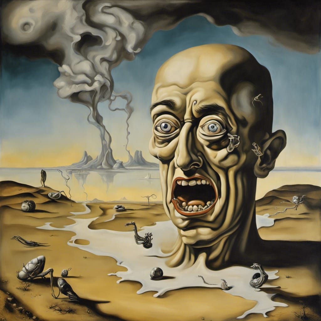 Surreal Melting Figures in Oil, Nightmarish Scene