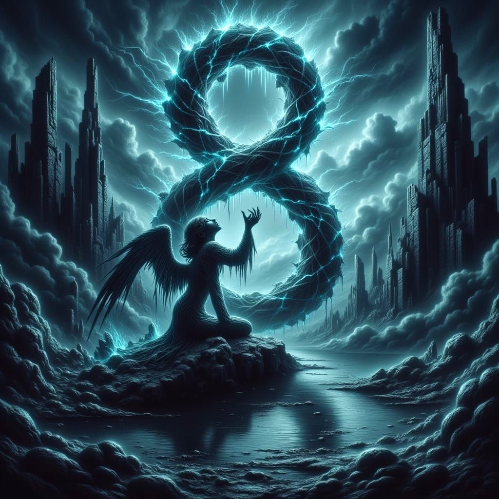 Ethereal Fate Entwines a Wounded Angel in Neon Chains