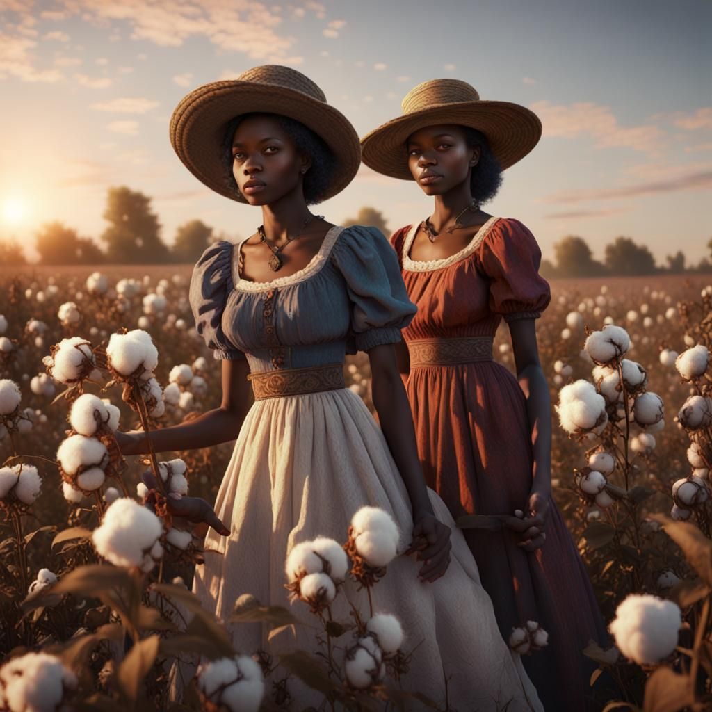 Cotton Field: Melanin Women in the Afternoon Sun