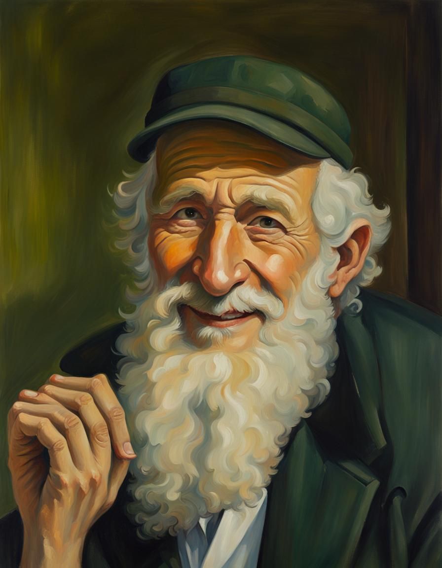 Smiling Old Man at Window: An Oil Painting
