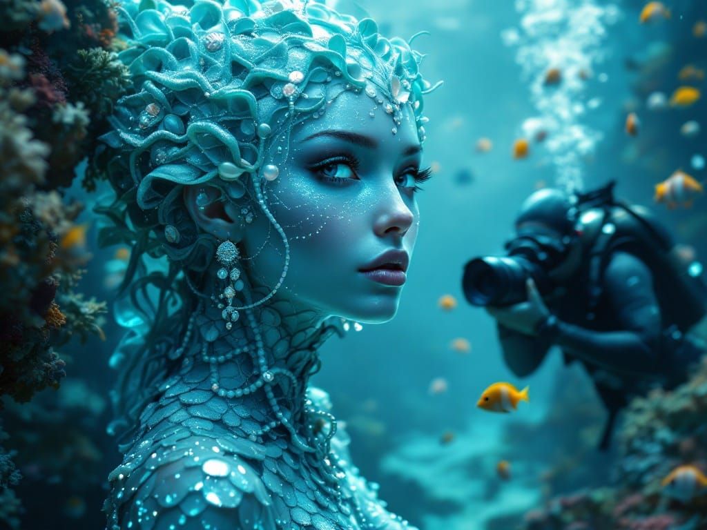 Ethereal Sea Goddess in Vibrant Oceanic Landscape
