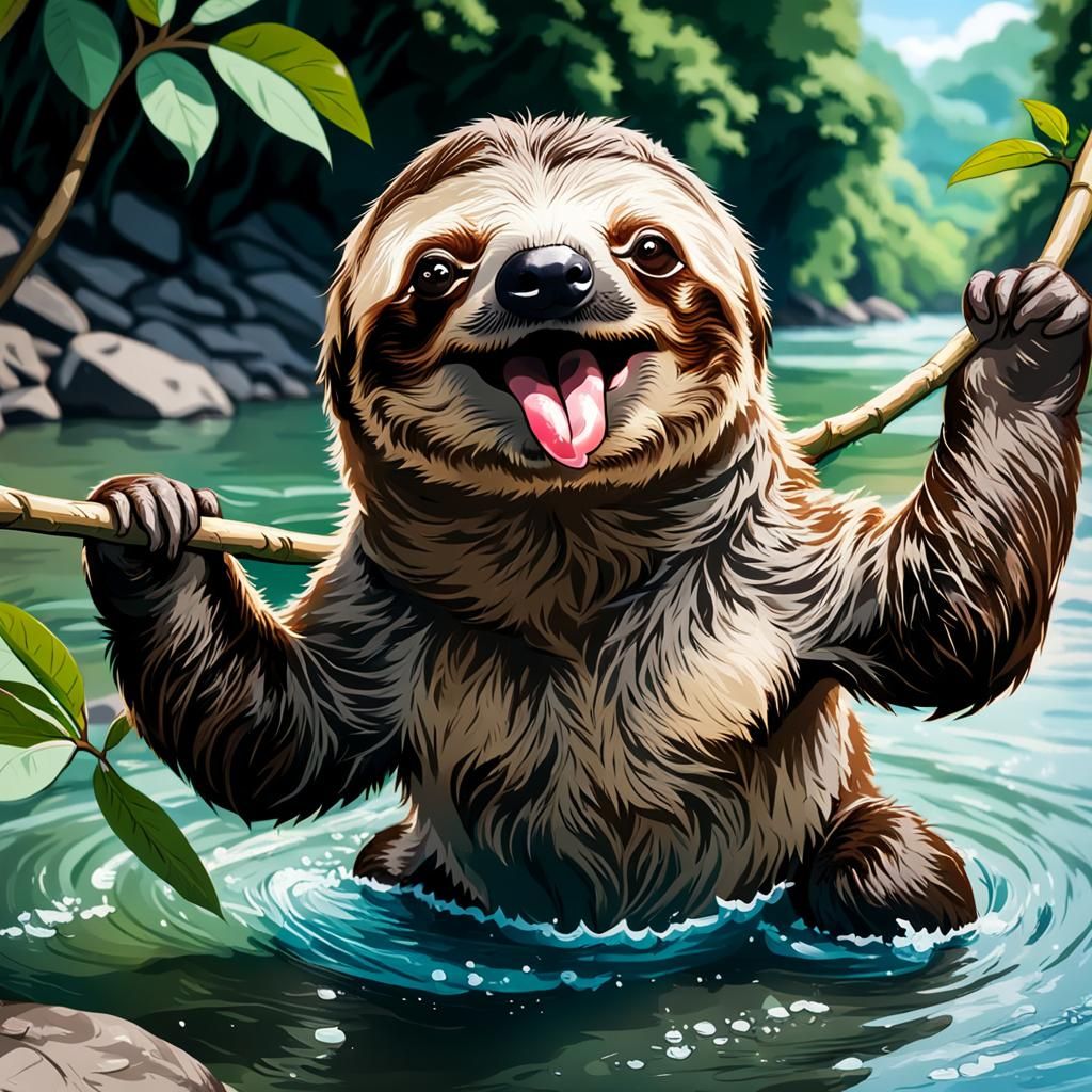 Cute Sloth Swimming on a Summer Day